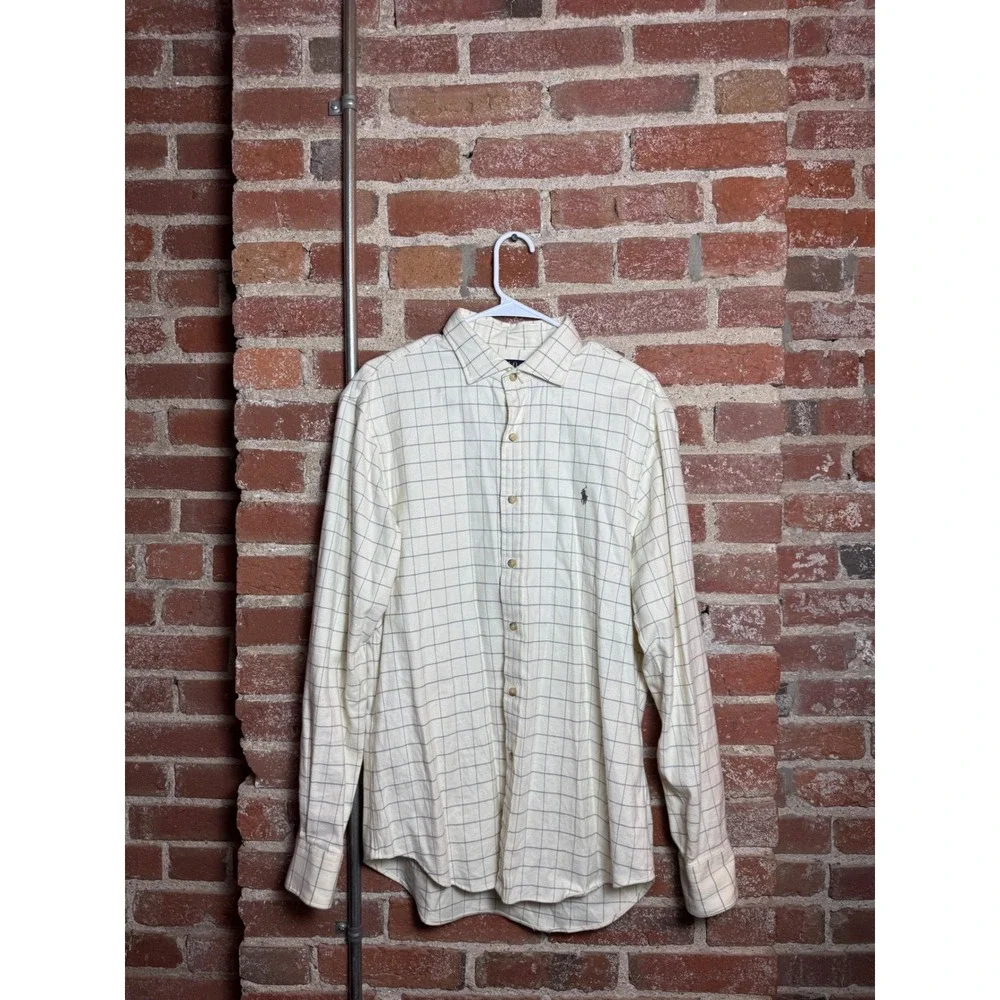 Polo Ralph Lauren Slim Fit Windowpane Check Flannel Button Up Shirt Mens Large